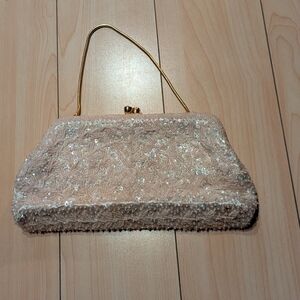 Vintage White Beaded Clutch